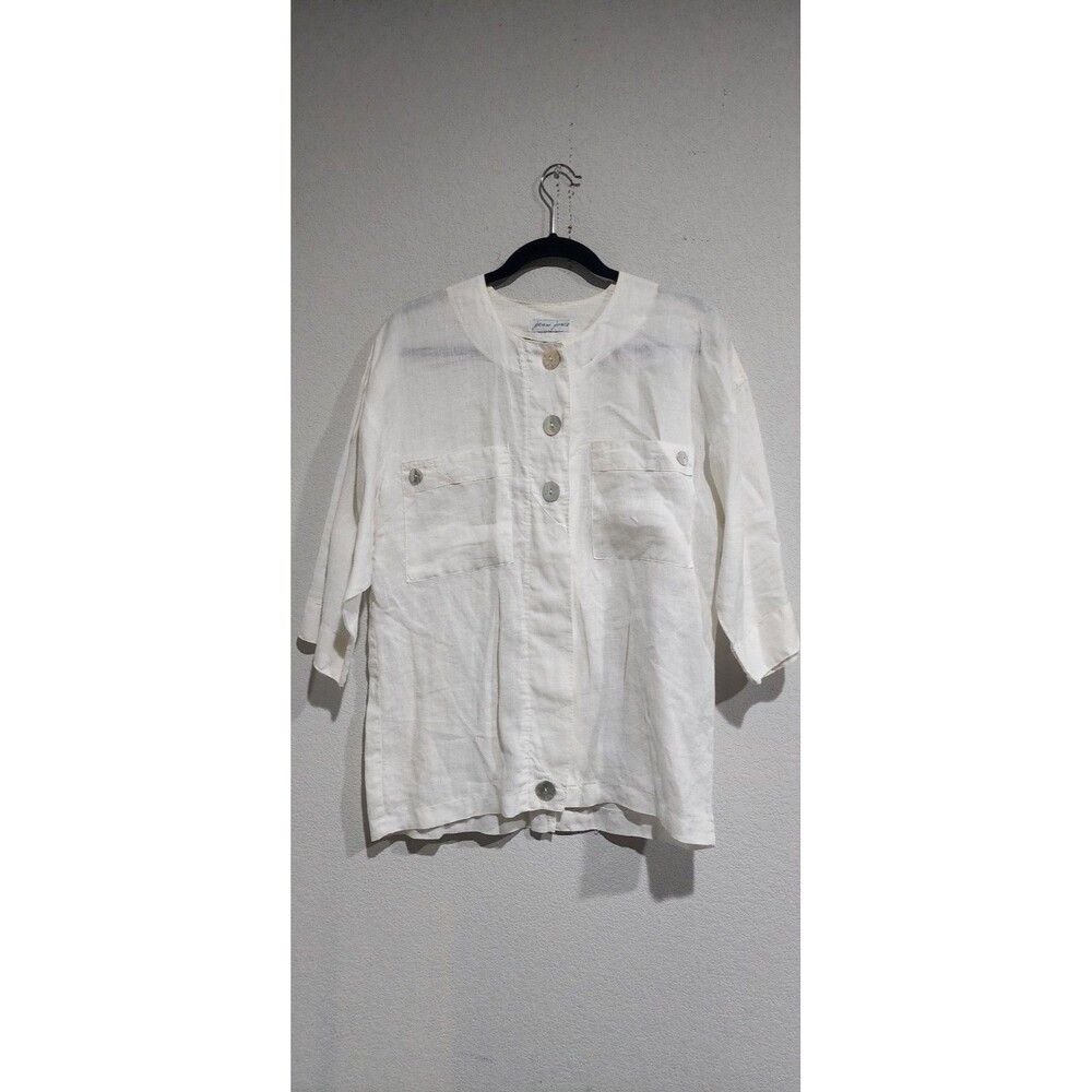 Vintage Jean Jones Shirt Chest Pockets Button Front Linen Top Lagenlook
